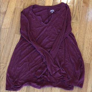 Burgundy V Neck Long Sleeve